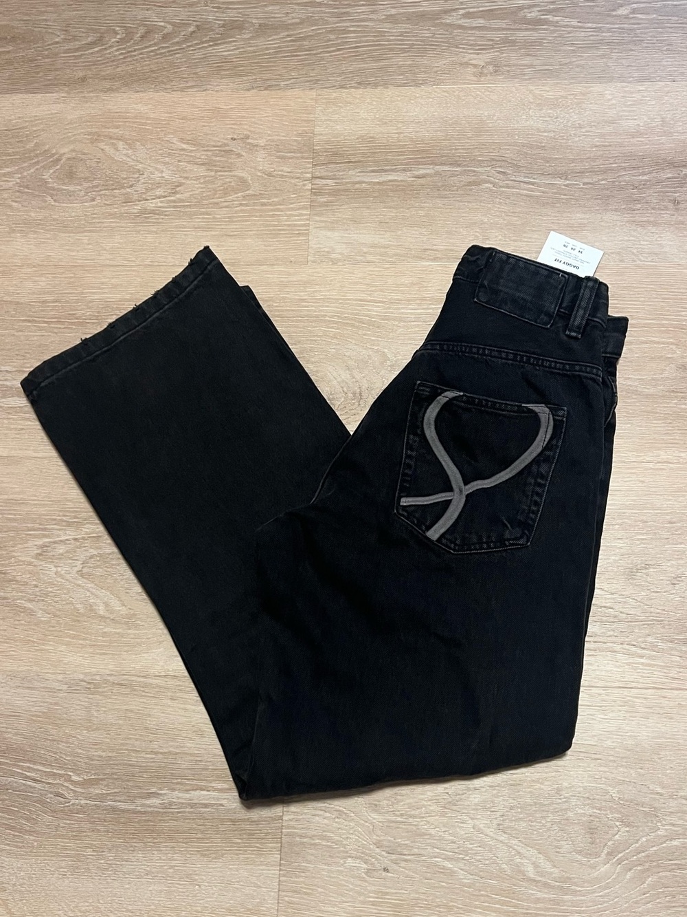 NWT‎ Zara Men’s Embroidered Baggy Fit Jeans Black Dropped Crotch Size 28
